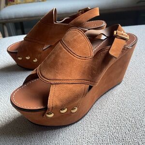 Chloé Brown Suede Platform Wedge Sandals with Slingback